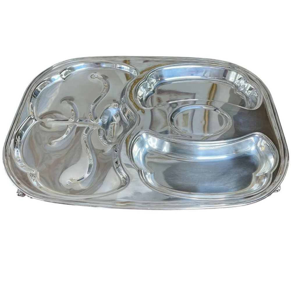 Silver Plated Footed Meat Platter Tray With Compartments and Juice Vein Well - Picture 1 of 8